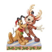 UNBOXED - Jim Shore Disney Traditions - Mickey & Pluto Festive Friends Christmas Figurine