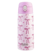 Oasis Double Wall Insulated Sipper Straw Kid's Drink Bottle - 550ml Bows & Hearts