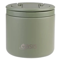 Oasis Double Wall Insulated Quick Release Lid & Spork Food Flask - 500ml Olive Green