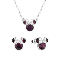 Disney Couture Kingdom February Birthstone Minnie Necklace & Earrings Bundle Silver