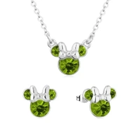 Disney Couture Kingdom August Birthstone Minnie Necklace & Earrings Bundle Silver