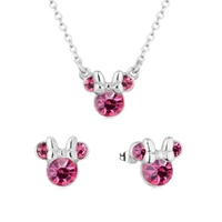 Disney Couture Kingdom October Birthstone Minnie Necklace & Earrings Bundle Silver