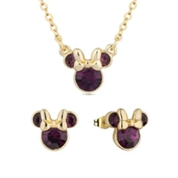 Disney Couture Kingdom February Birthstone Minnie Necklace & Earrings Bundle Gold