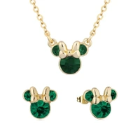 Disney Couture Kingdom May Birthstone Minnie Necklace & Earrings Bundle Gold