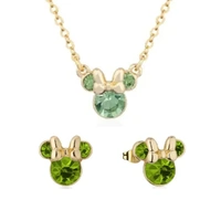 Disney Couture Kingdom August Birthstone Minnie Necklace & Earrings Bundle Gold