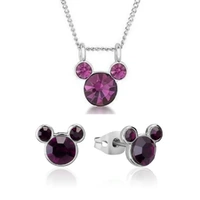 Disney Couture Kingdom February Birthstone Mickey Necklace & Earrings Bundle Silver
