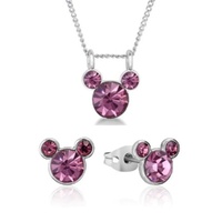 Disney Couture Kingdom June Birthstone Mickey Necklace & Earrings Bundle Silver