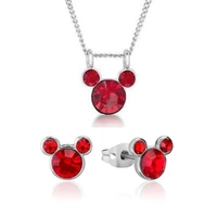 Disney Couture Kingdom July Birthstone Mickey Necklace & Earrings Bundle Silver