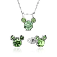 Disney Couture Kingdom August Birthstone Mickey Necklace & Earrings Bundle Silver