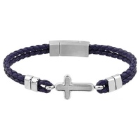 GC Gifts by Gatto - Blue Leather & Cross Bracelet