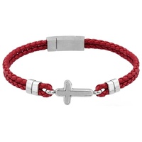 GC Gifts by Gatto - Red Leather & Cross Bracelet
