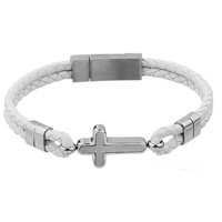 GC Gifts by Gatto - White Leather & Cross Bracelet