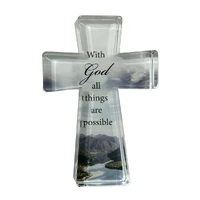 Glass Cut Standing Cross - With God All Things Are Possible