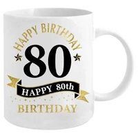 80th Birthday White & Gold Mug