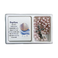 Rosary and Plaque Set - Baptism Pink
