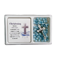 Rosary and Plaque Set - Christening Blue
