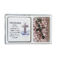 Rosary and Plaque Set - Christening Pink