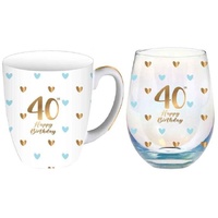 Sweet Heart Mug & Stemless Glass Set - 40th