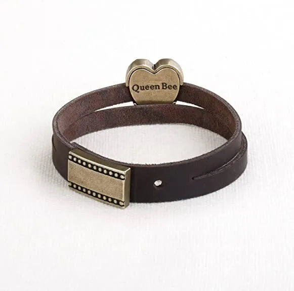 Story Heart Leather Bracelet - Black Queen Bee