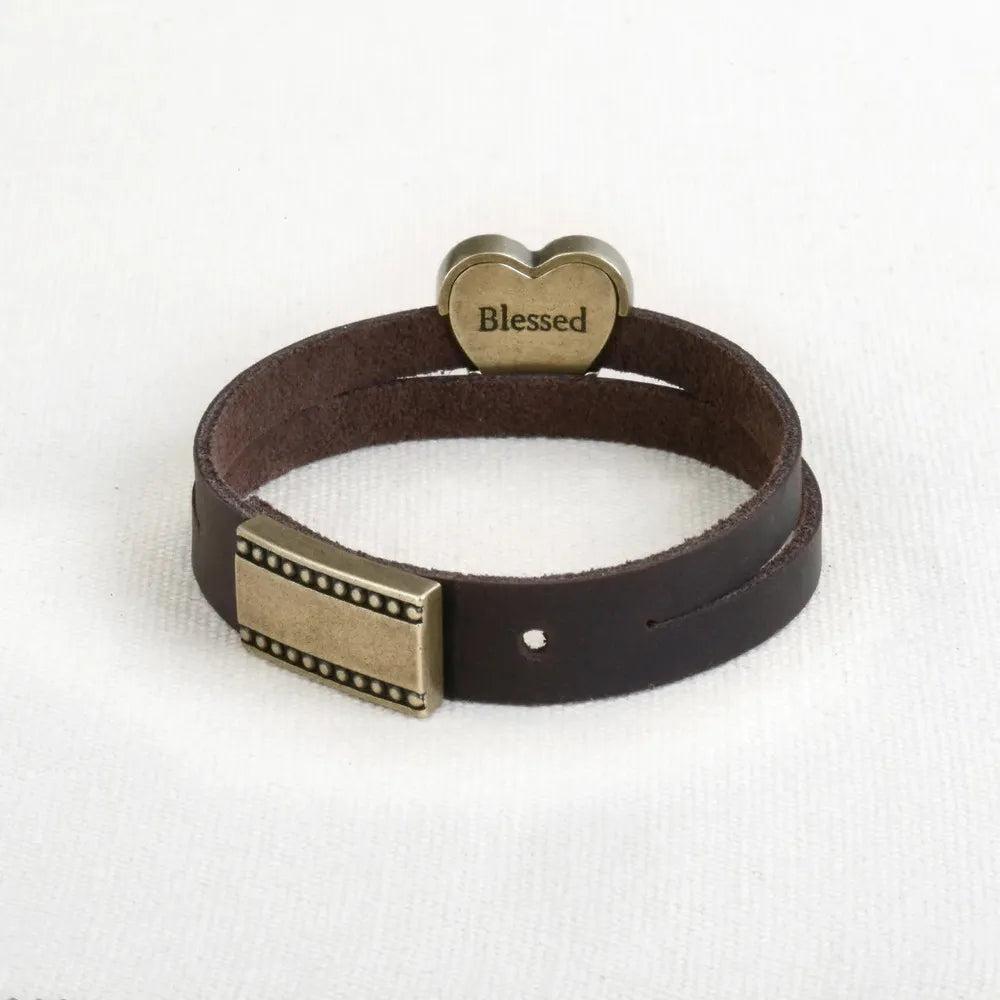 Story Heart Leather Bracelet - Black Blessed