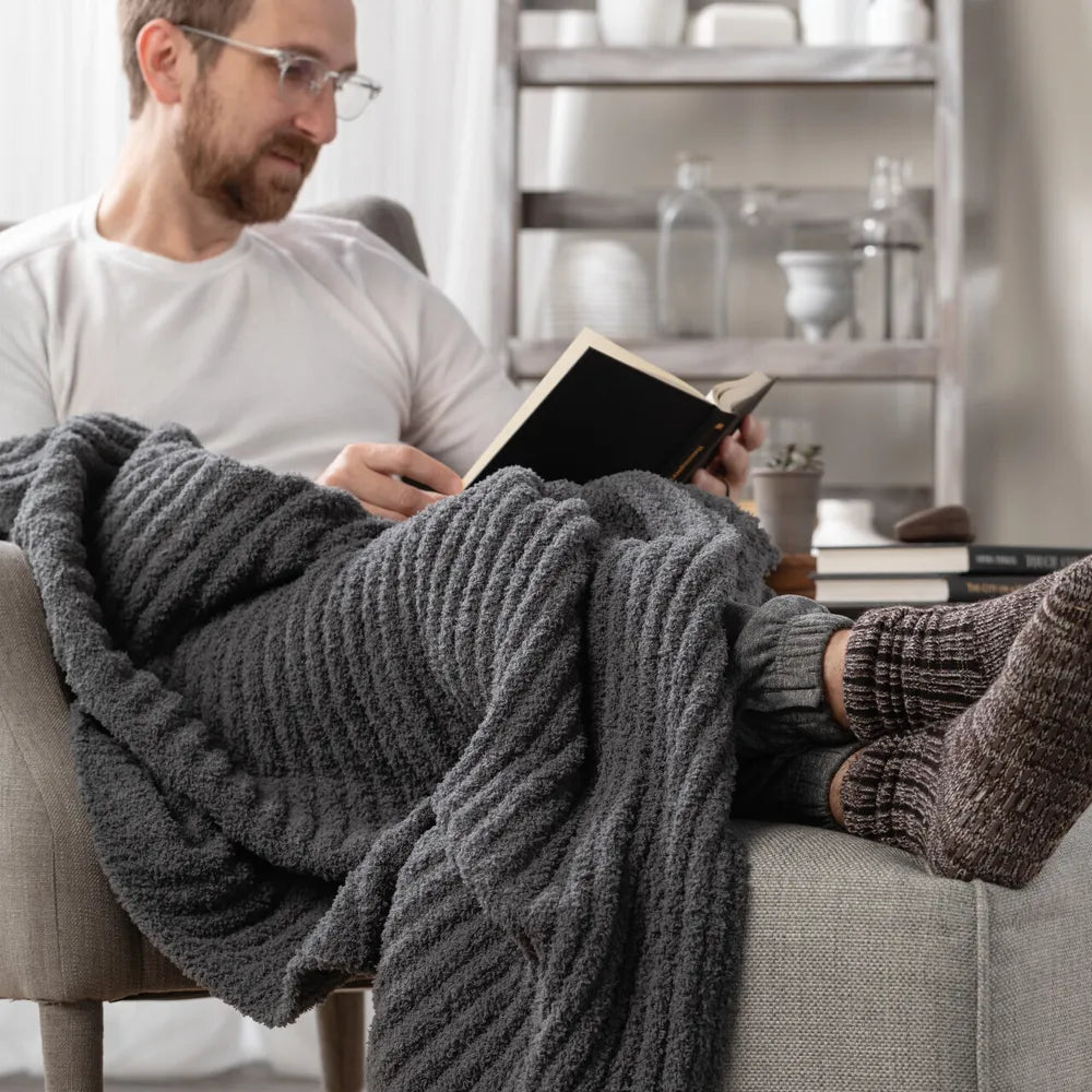 Demdaco Mens Giving Knit Fabric Blanket - Gray