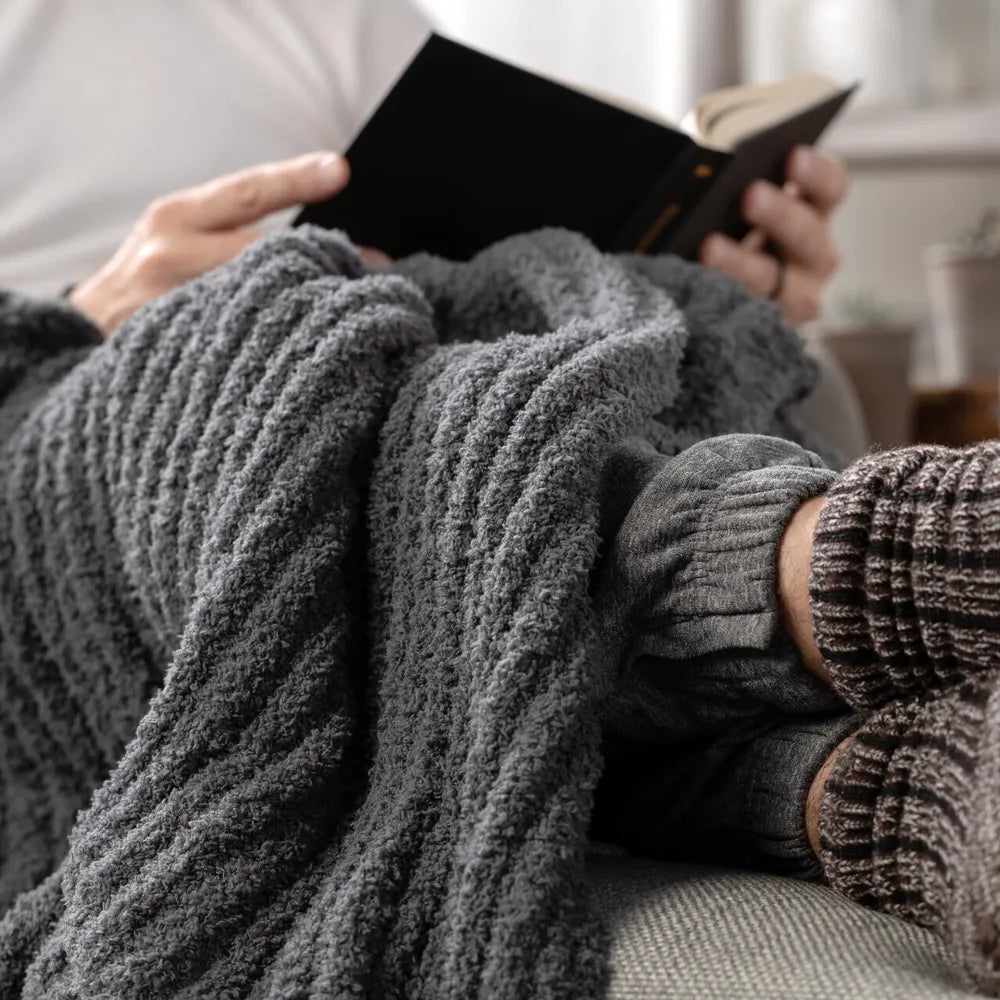 Demdaco Mens Giving Knit Fabric Blanket - Gray