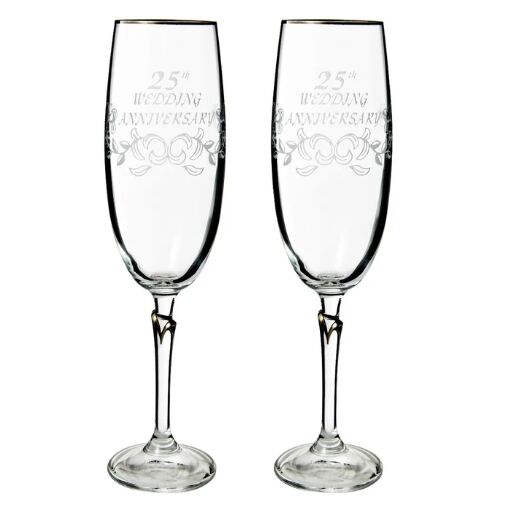 Bohemia Crystal Celebration Flutes 25th Anniversary Flute Set of 2