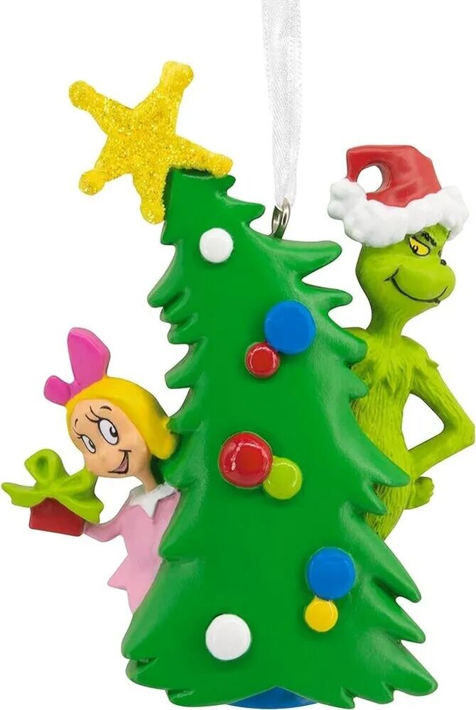 Hallmark Resin Hanging Ornament - Dr Seuss The Grinch with Cindy Lou Bas Relief
