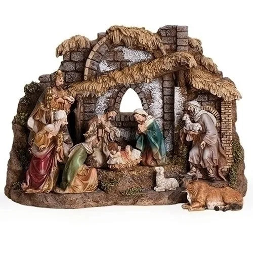 Roman Inc - Nativity With Stable 10pc 25cm