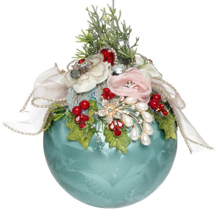 Mark Roberts Floral Jeweled Ball Hanging Ornament - Frosted Blue