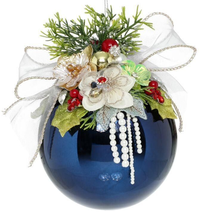 Mark Roberts Floral Jeweled Ball Hanging Ornament - Shiny Dark Blue