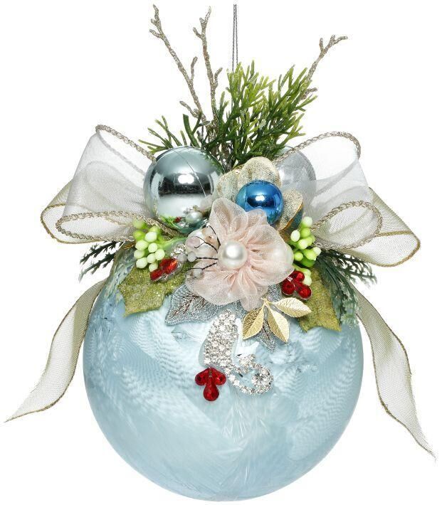 Mark Roberts Floral Jeweled Ball Hanging Ornament - Frosted Light Blue