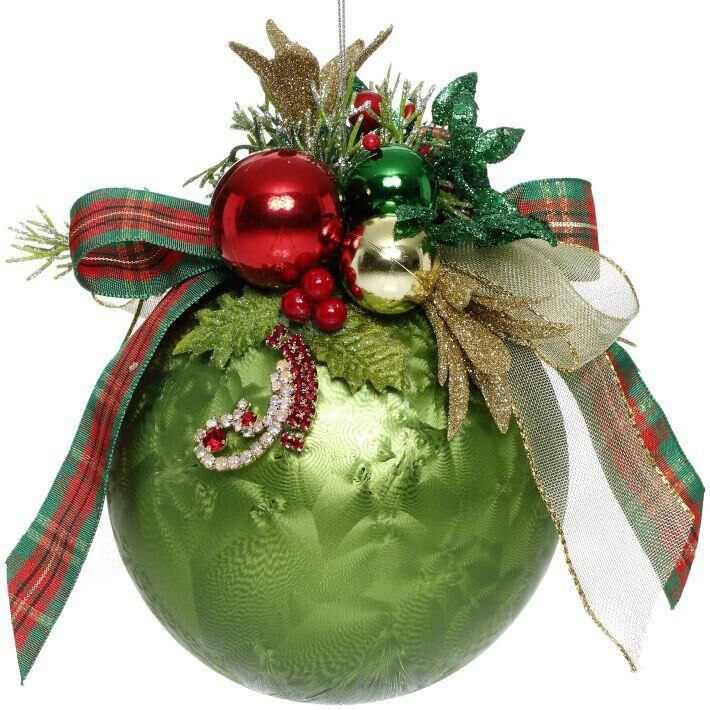 Mark Roberts Floral Jeweled Ball Hanging Ornament - Frosted Dark Green