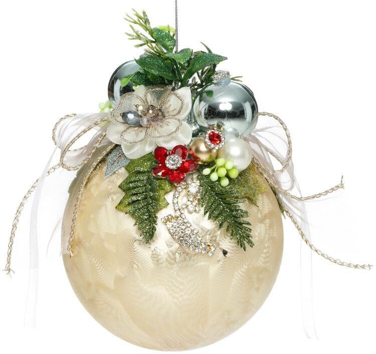Mark Roberts Floral Jeweled Ball Hanging Ornament - Frosted Gold