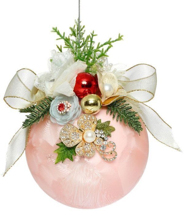 Mark Roberts Floral Jeweled Ball Hanging Ornament - Frosted Pink