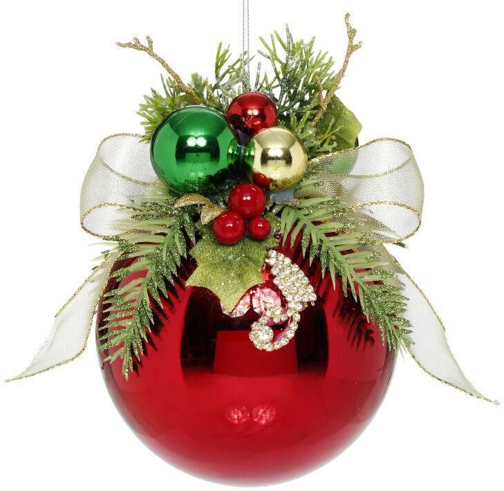 Mark Roberts Floral Jeweled Ball Hanging Ornament - Shiny Red