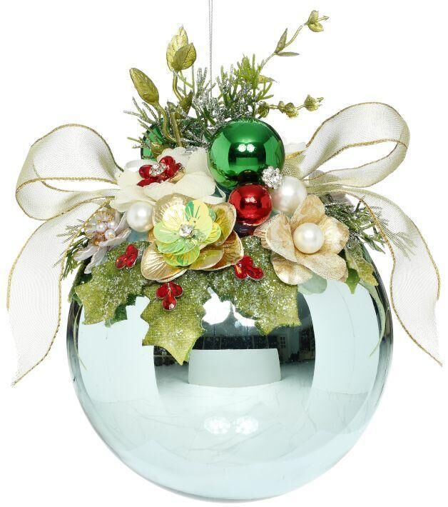 Mark Roberts Floral Jeweled Ball Hanging Ornament - Shiny Blue