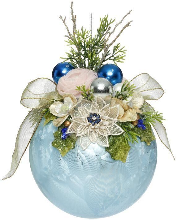 Mark Roberts Floral Jeweled Ball Hanging Ornament - Frosted Light Blue