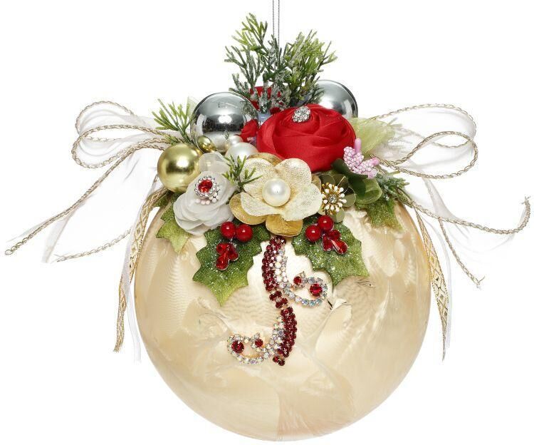 Mark Roberts Floral Jeweled Ball Hanging Ornament - Frosted Gold