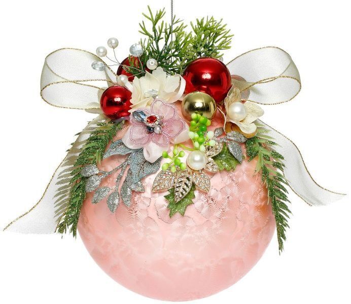 Mark Roberts Floral Jeweled Ball Hanging Ornament - Frosted Pink