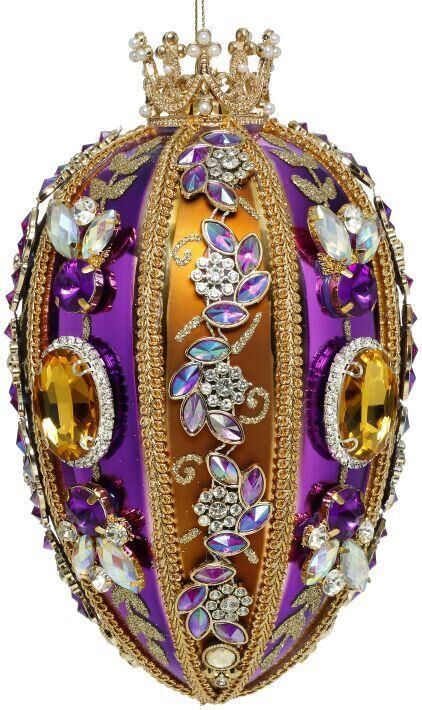 Mark Roberts Faberge Jewel Egg Hanging Ornament - Copper & Purple