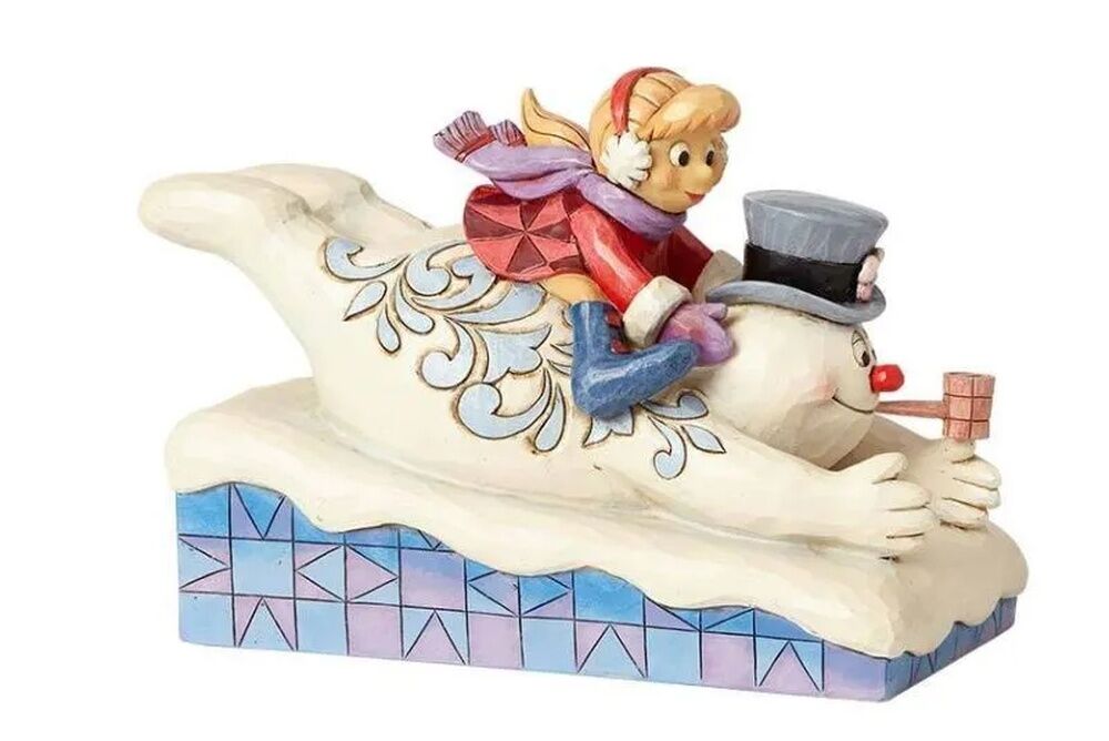 Jim Shore Frosty The Snowman Collection - Frosty and Karen Sledding - Fastest Belly-Whopper in the World
