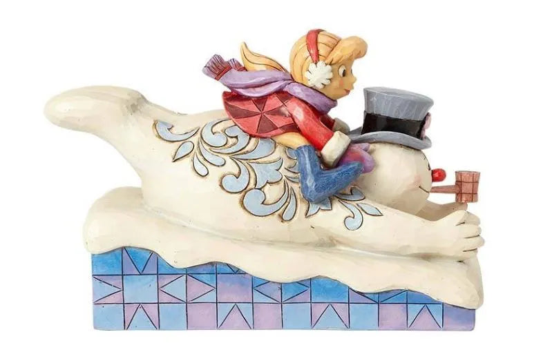 Jim Shore Frosty The Snowman Collection - Frosty and Karen Sledding - Fastest Belly-Whopper in the World