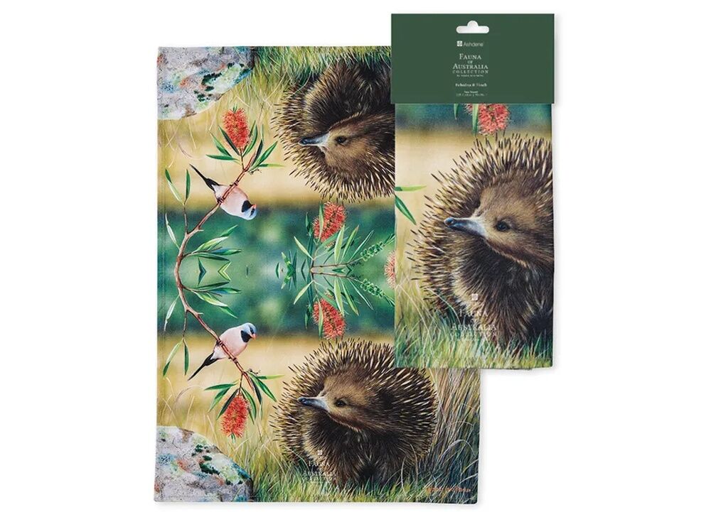 Ashdene Fauna of Australia - Echidna & Finch Tea Towel