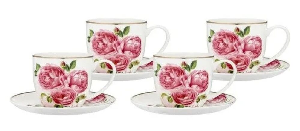 Ashdene Heritage Rose - Cup & Saucer 4 Pack