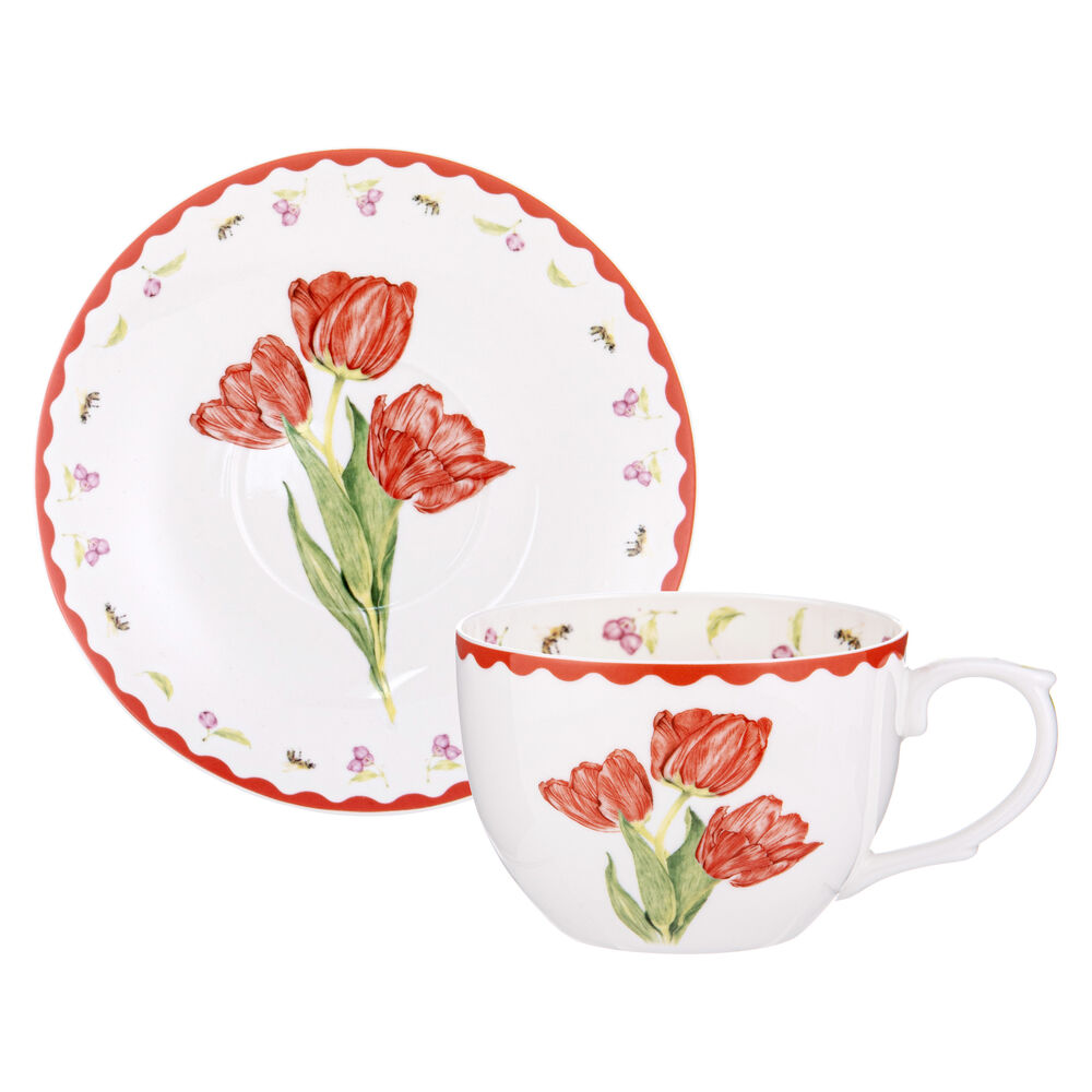 Ashdene Garden Bouquet - Red Tulip Cup and Saucer