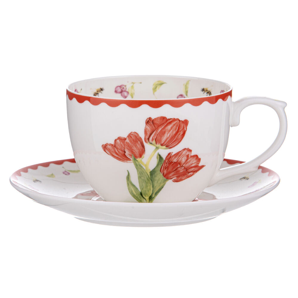 Ashdene Garden Bouquet - Red Tulip Cup and Saucer