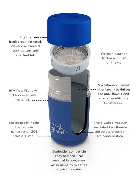 Frank Green Reusable Cup - Ceramic 475ml Harbor Mist Push Button