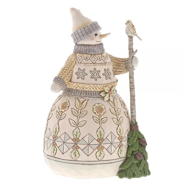 Jim Shore Heartwood Creek White Woodland - Snowman with Broom