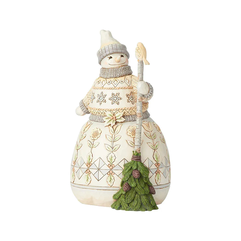 Jim Shore Heartwood Creek White Woodland - Snowman with Broom